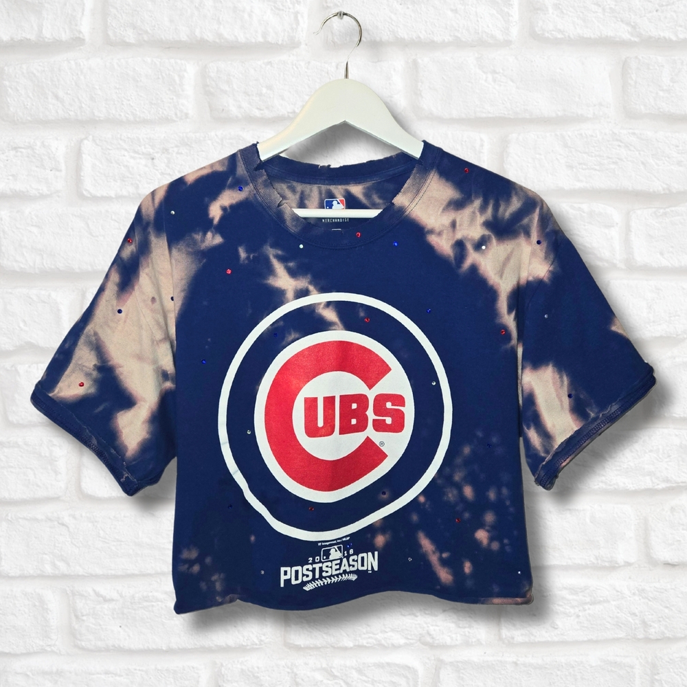 Chicago Cubs Crop Top W/Rhinestones